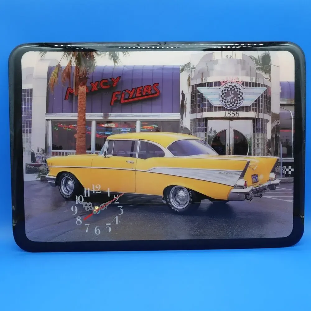 1957 Chevy Bel Air Wall Clock Maxcy Flyers Diner Classic Car Quartz 21.5x15.5